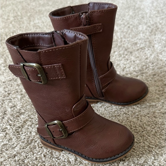Cat & Jack Brown Boots Toddler Leather Boots Toddler Winter Boots size 5 - Picture 3 of 11